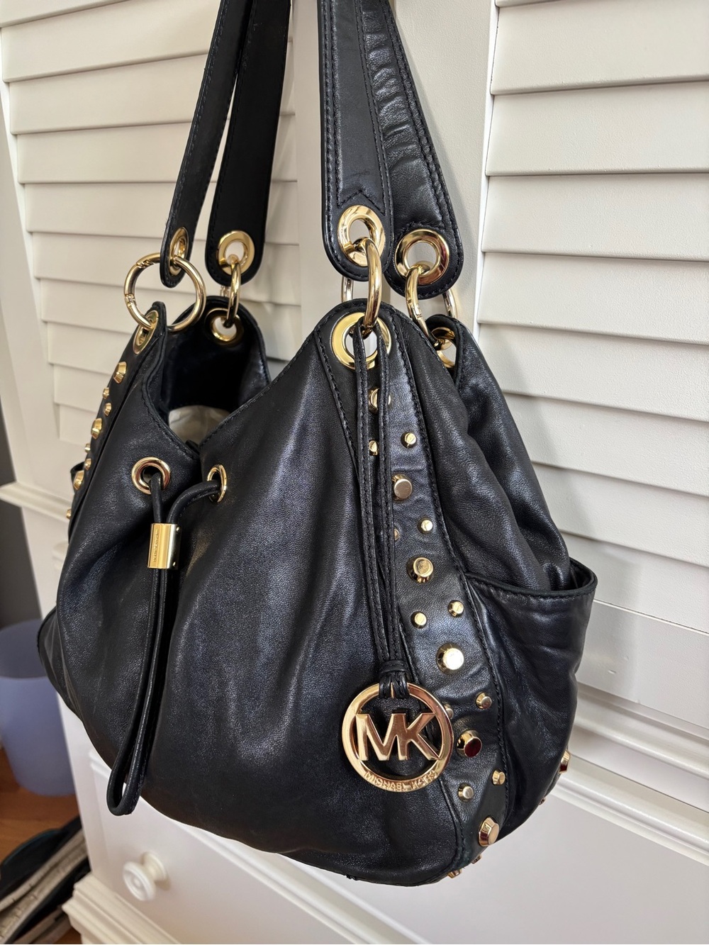 Michael Kors Ludlow Studded Leather Shoulder Bag - Black + Dust Bag - Picture 2 of 9